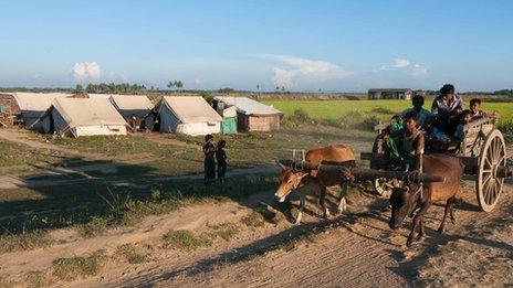 Tents housing displaced families in Rakhine