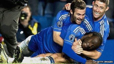 Chelsea celebrate their win over Shakhtar Donetsk, in the 2012/13 Champions League