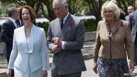 Julia Gillard, the Prince of Wales and Duchess of Cornwall