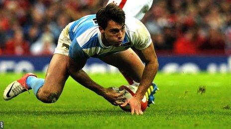 Juan Imhoff yn sgorio cais agoriadol Yr Ariannin