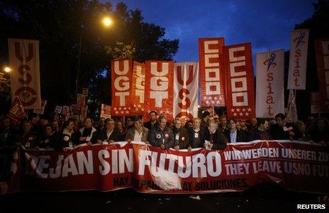 Anti-austerity protesters in Madrid, 14 November