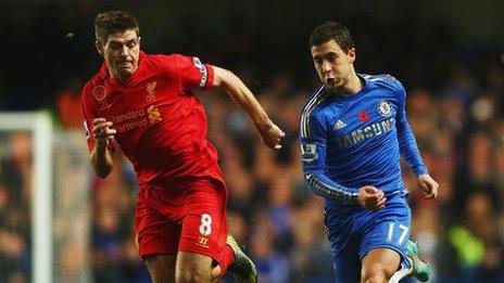 Liverpool's Steven Gerrard and Chelsea's Eden Hazard