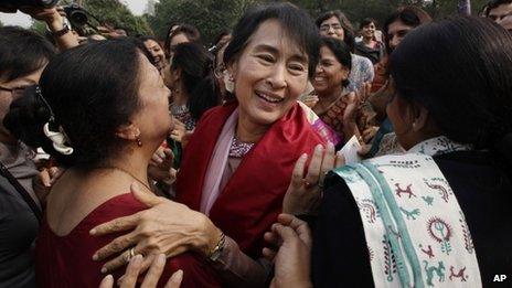 Aung San Suu Kyi at Lady Shri Ram College in Delhi on Friday 16 Nov 2012