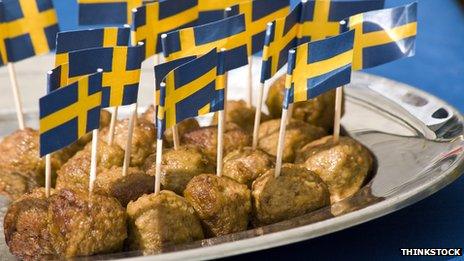 Meatballs with Swedish flag cocktail sticks