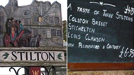 Stilton village sign and pub chalkboard