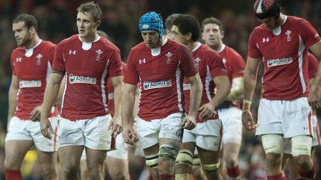 Wales players following the defeat to Samoa