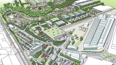 Plans for Napier Park, on the former Vauxhall car plant site in Luton