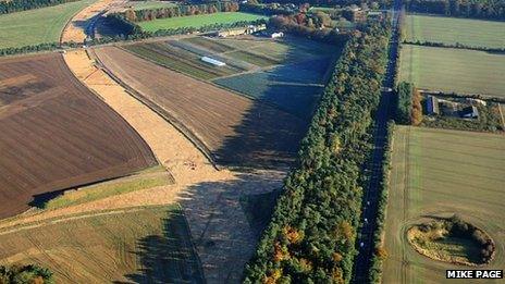 Aerial view of advance work on Elveden bypass