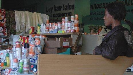 Skin lightening creams in a market in Yeoville, Johannesburg