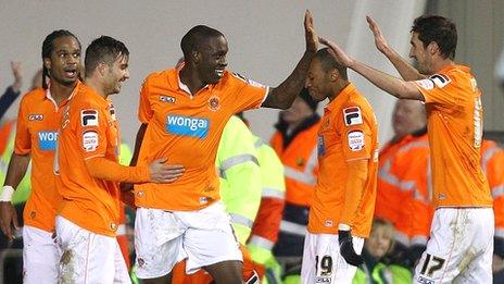 Blackpool celebrate their equaliser against Watford