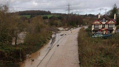 Railway line underwater near Exeter