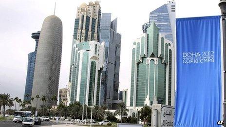 Conference flags are displayed ahead of the Doha Climate Change Conference, in Doha, Qatar, file pic from 20 November 2012