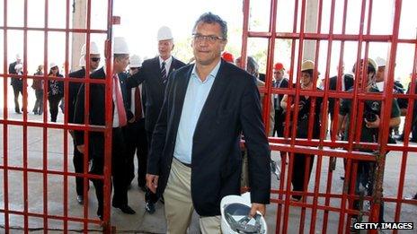 Fifa's secretary-general Jerome Valcke visits the Beira Rio stadium, in Porto Alegre, Brazil, in October