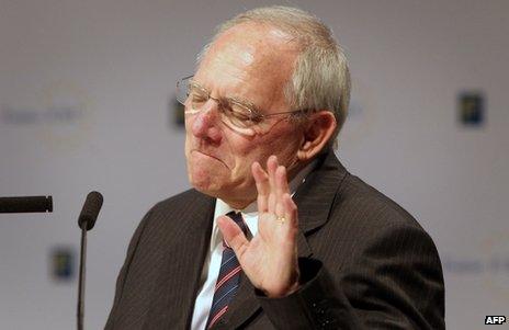 German Finance Minister Wolfgang Schaeuble at a conference in Frankfurt, 23 November