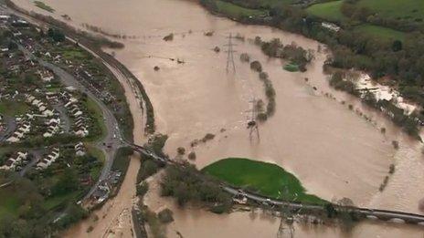 Flooding at Cowley Bridge near Exeter, on Sunday