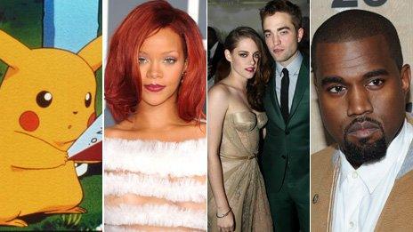 Pokemon, Rihanna, Twilight, Kanye West