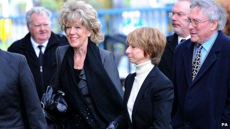 Sue Nicholls and Helen Worth at Bill Tarmey's funeral