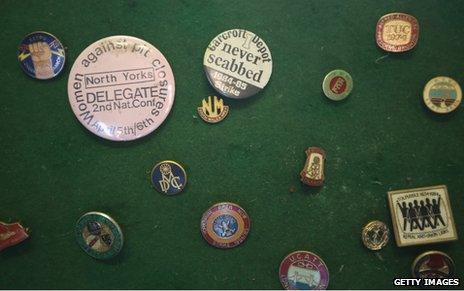 Miners' badges from the strike days