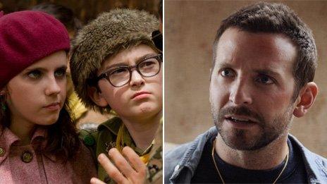 Kara Hayward and Jared Gilman in Moonrise Kingdom and Bradley Cooper in Silver Linings Playbook