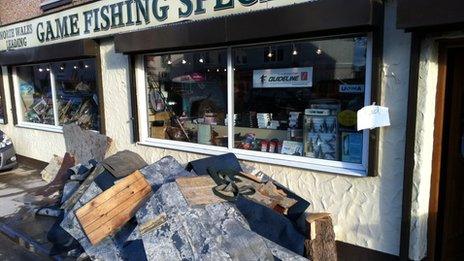 Damage outside Foxons fishing store in St Asaph