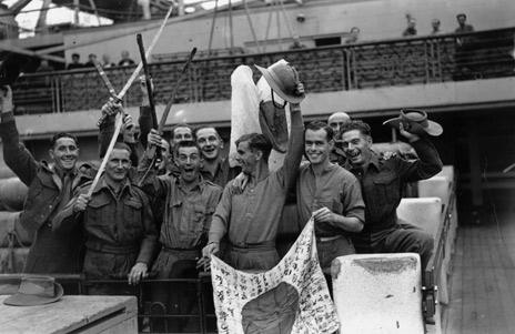 1945 return to Britain from the Far East with trophies of WWII