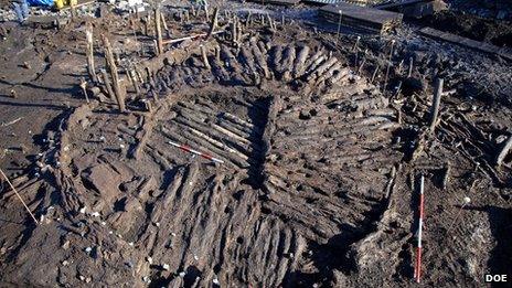 The sub-floor of a circular house