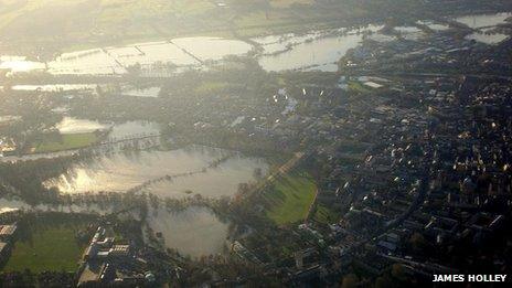 Aerial shot of flooded fields in Oxfordshire PHOTO: James Holley