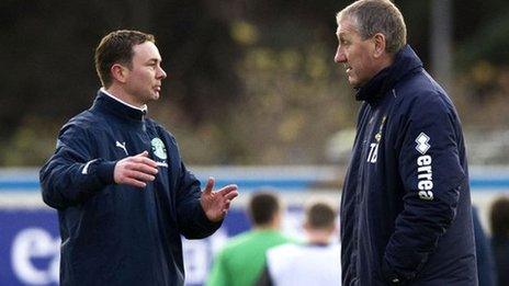 Derek Adams and Inverness CT manager Terry Butcher