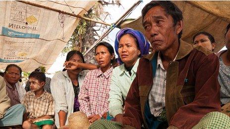 Farmers protesting outside the main entrance to the Wanbao mine camp in Monywa, Burma, November 2012