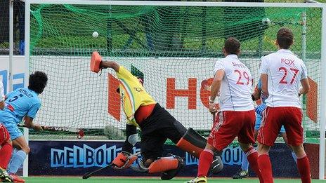 Richard Smith scores against India