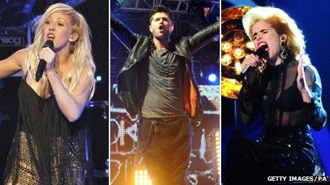 Ellie Goulding, Danny O'Donaghue and Paloma Faith