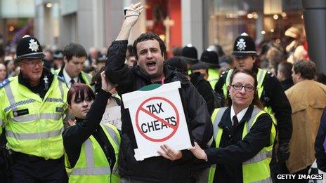 Tax protester with police