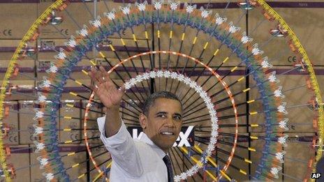 US President Barack Obama visits a toy maker in Hatfield, Pennsylvania 30 November 2012