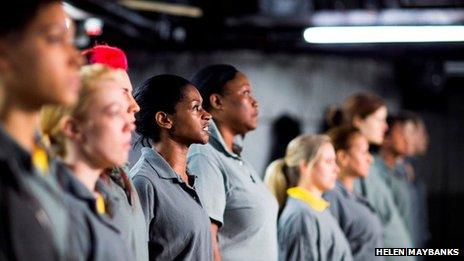 The company of Julius Caesar, directed by Phyllida Lloyd. Donmar Warehouse. Photo by Helen Maybanks