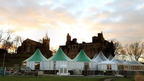 Tents erected outside Linlithgow Palace