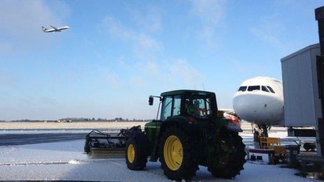 Tractor clearing snow at Stansted Airport