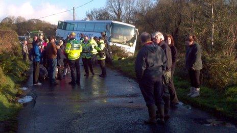 Bus in ditch