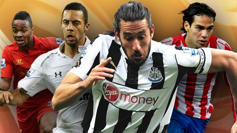 Left to right: Raheem Sterling, Moussa Dembele, Jonas Gutierrez and Falcao