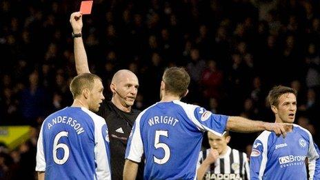 Referee Bobby Madden sends off Steven Anderson