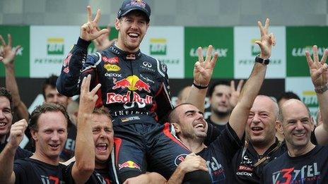 Red Bull team celebrating
