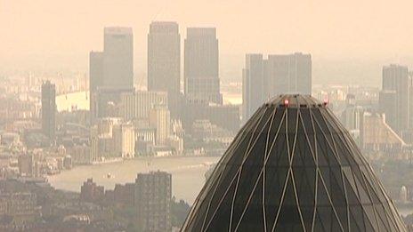 Mist and pollution hang over the London skyline