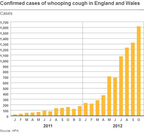 Graph showing cases of whooping cough