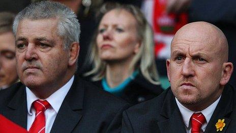 Warren Gatland (left) and Shaun Edwards watch Wales play England at Twickenham in the 2012 Six Nations