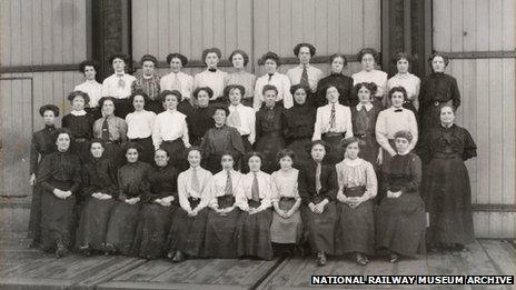 Women workers outside Doncaster works, South Yorkshire, c 1905