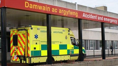 Ambulance outside Glan Clwyd hospital's A&E department