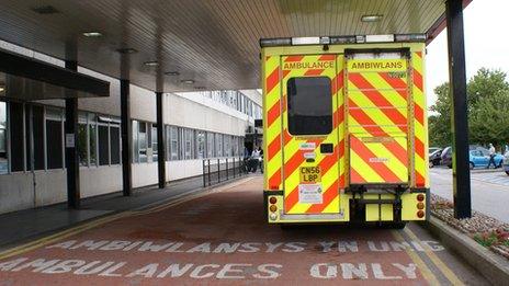 Ambulance outside Glan Clwyd hospital's A&E department