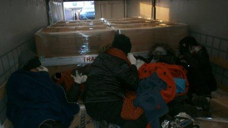 Stowaways in a UK-bound truck at Calais