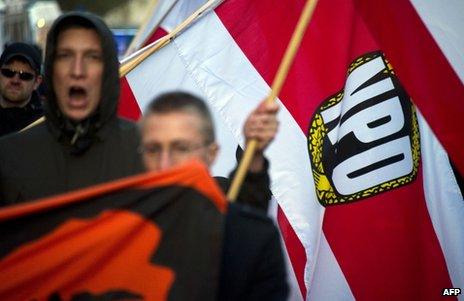 NPD supporters at a rally in Berlin, 13 April