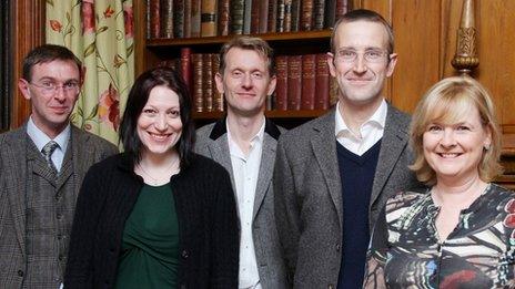 Man Booker judges: (from left) Stuart Kelly, Natalie Haynes, Robert Douglas-Fairhurst, Robert Macfarlane and Martha Kearney