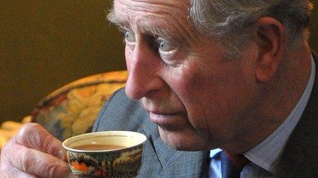 Prince Charles taking tea at Dylan Thomas birthplace